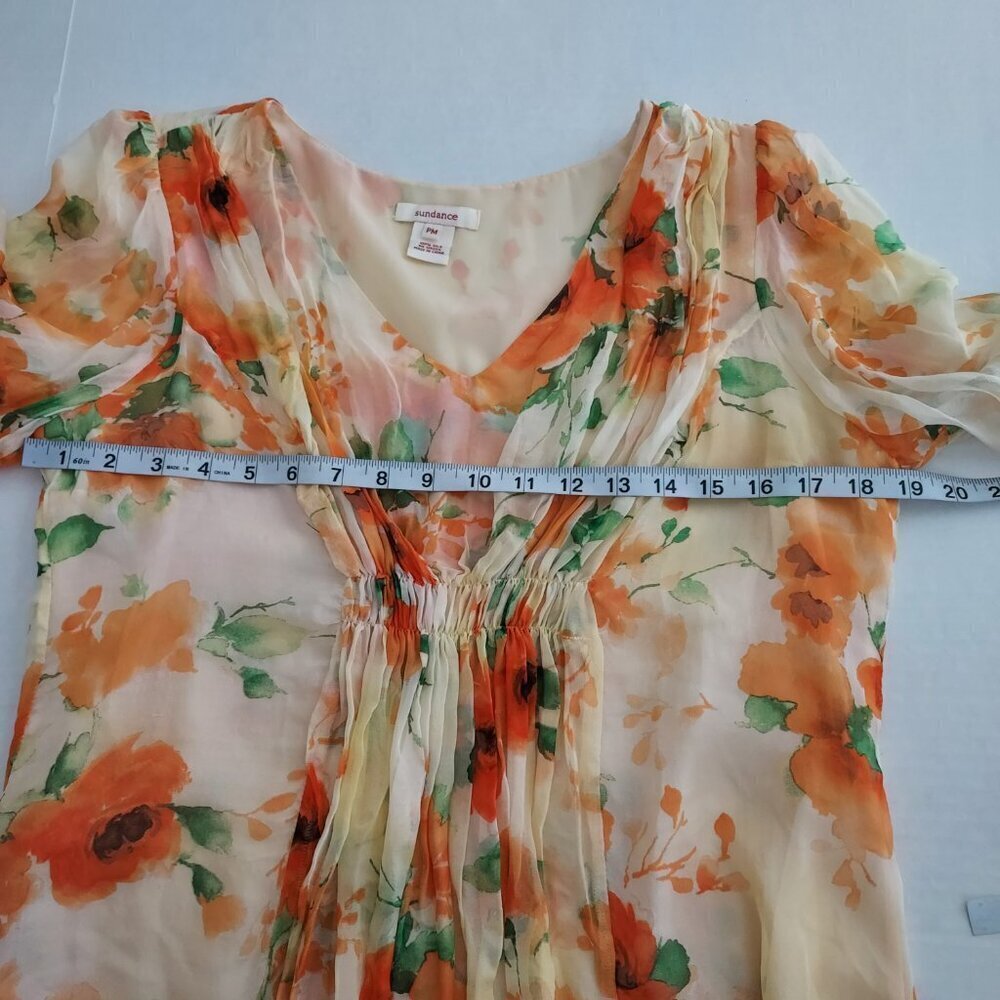Sundance Sylvan Silk V-Neck Floral Print Balloon Sleeve Top Size PM - Picture 9 of 11